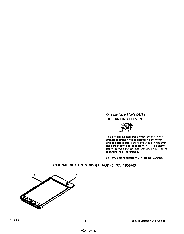 CANNING ELEMENT , GRIDDLE Diagram and Parts List for 2265W0A  Roper Range