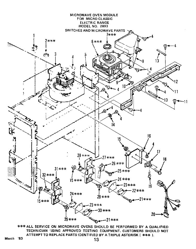 MICROWAVE PARTS Diagram and Parts List for 2893W0A  Roper Range