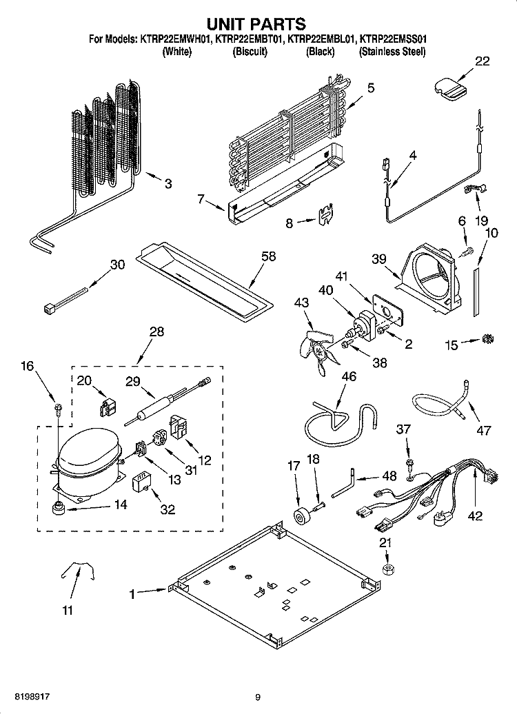 UNIT PARTS Diagram and Parts List for KTRP22EMBL01  KitchenAid Refrigerator