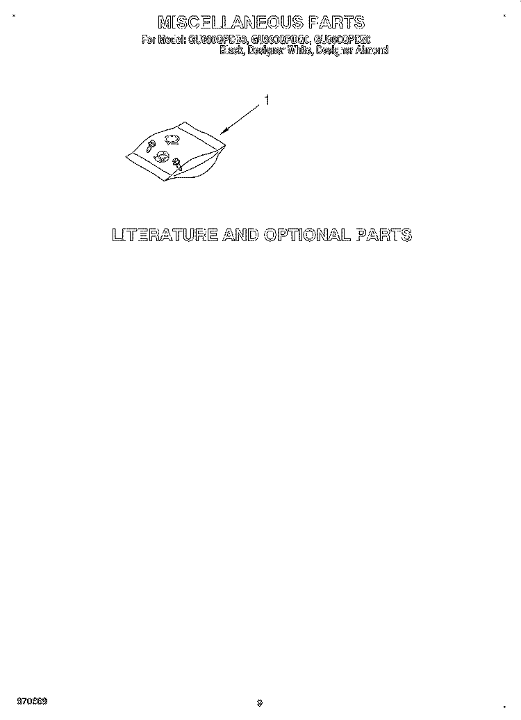 MISCELLANEOUS, LIT/OPTIONAL Diagram and Parts List for GU980QPDQ0  Whirlpool Dishwasher