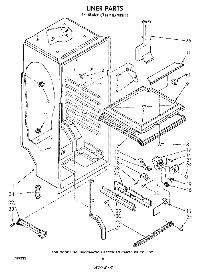LINER , LIT/OPTIONAL Diagram and Parts List for ET14MNXMWR1  Whirlpool Refrigerator