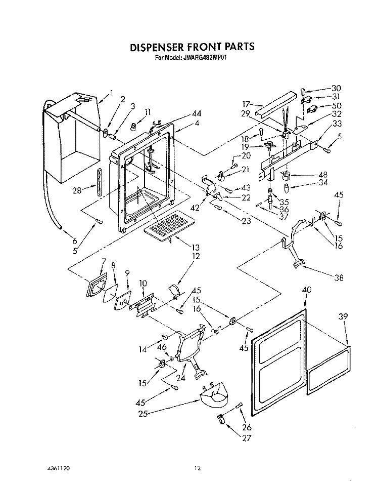 DISPENSER FRONT Diagram and Parts List for JWARG482WP01  Whirlpool Refrigerator