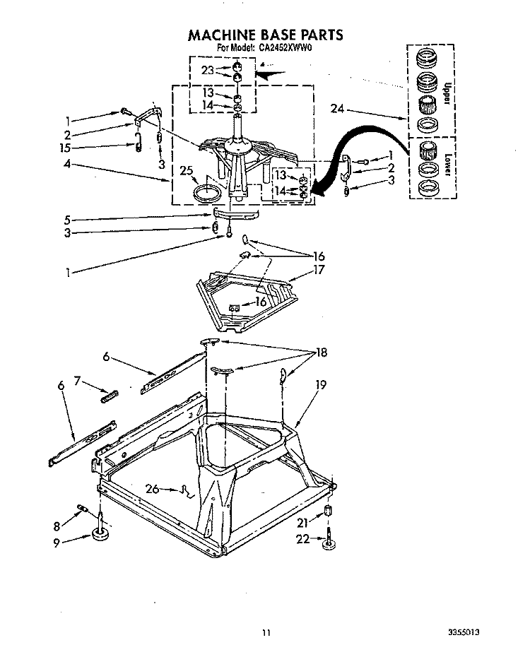 MACHINE BASE Diagram and Parts List for CA2452XWN0  Whirlpool Washer