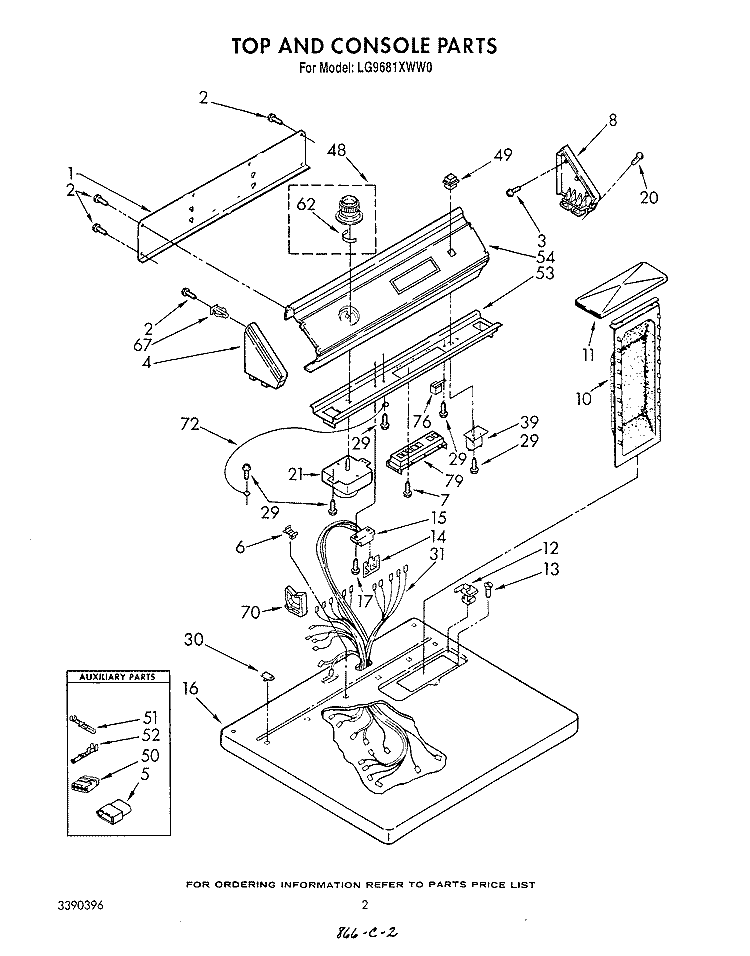 TOP AND CONSOLE , LITERATURE AND OPTIONAL Diagram and Parts List for LG9681XWW0  Whirlpool Dryer