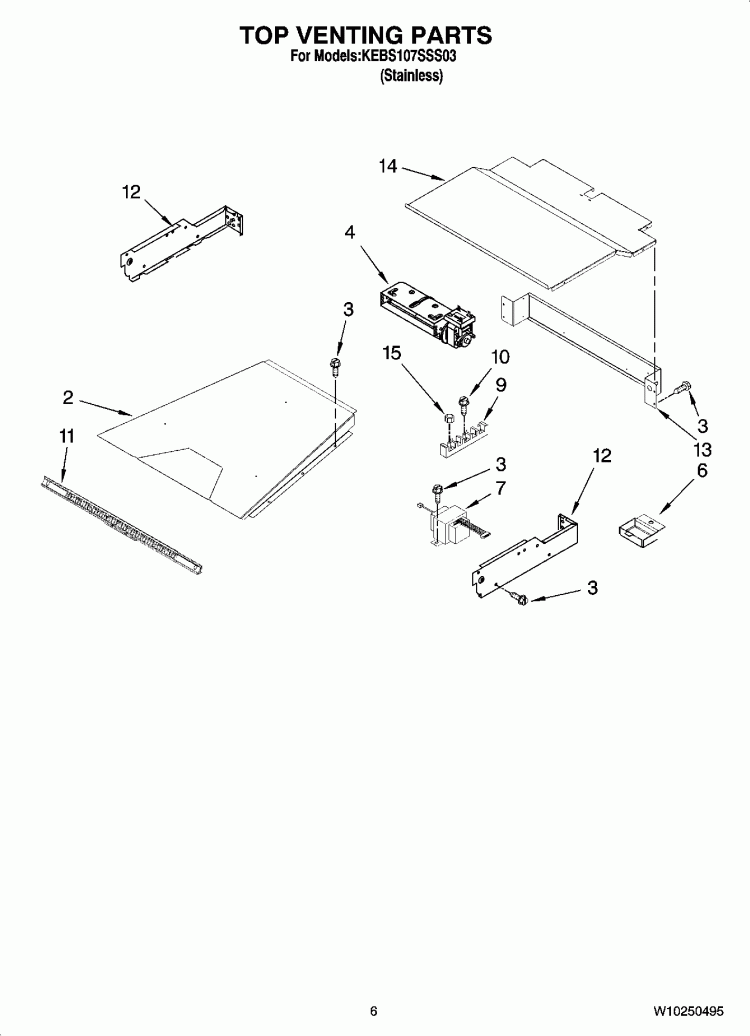 TOP VENTING PARTS, OPTIONAL PARTS Diagram and Parts List for KEBS107SSS03  KitchenAid Wall Oven
