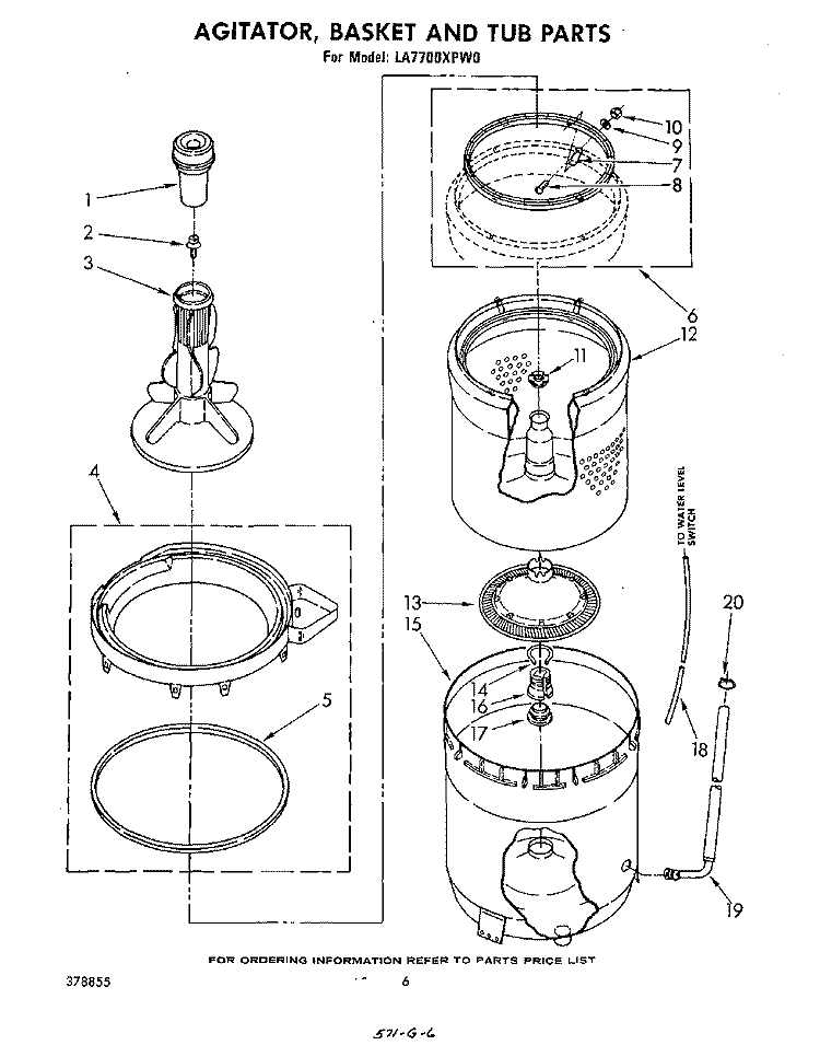 AGITATOR, BASKET AND TUB Diagram and Parts List for LA7700XPW0  Whirlpool Washer