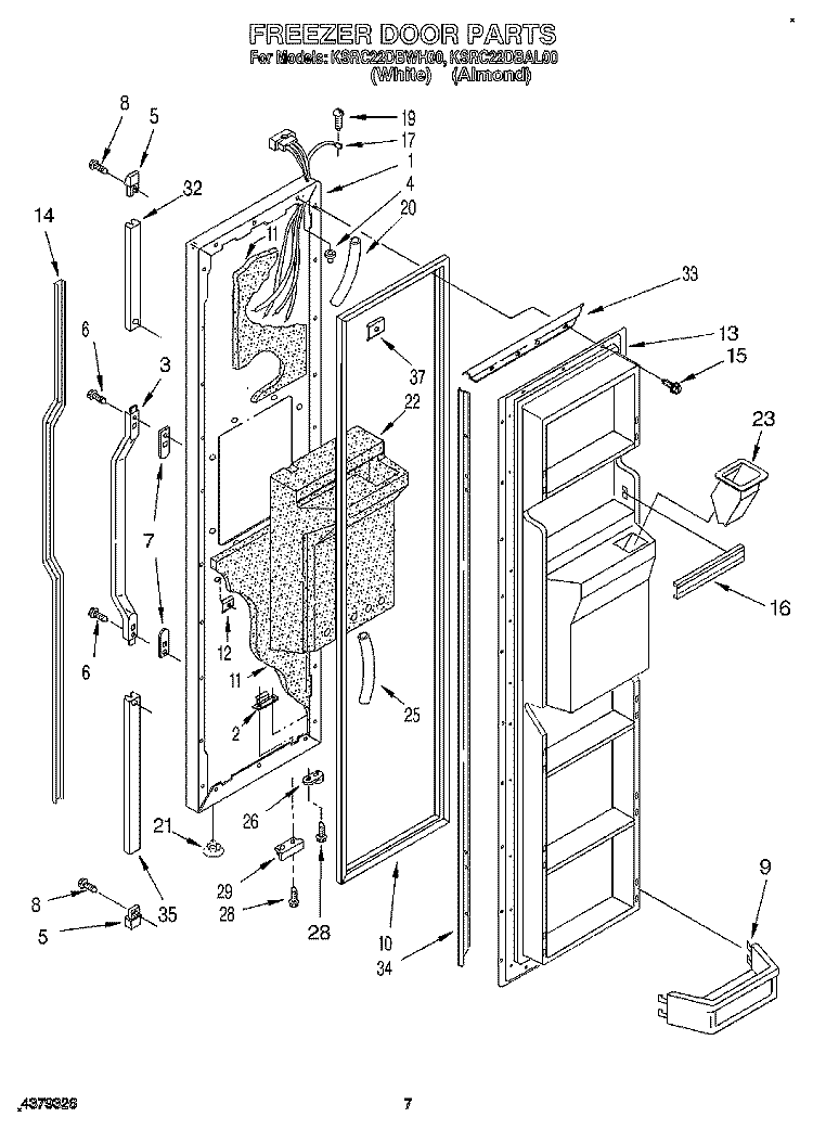 FREEZER DOOR Diagram and Parts List for KSRC22DBWH00  KitchenAid Refrigerator