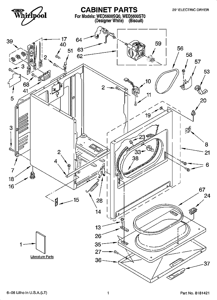 CABINET PARTS Diagram and Parts List for WED5600SQ0  Whirlpool Dryer