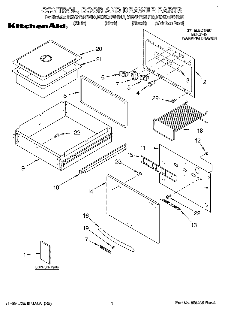 SECTION Diagram and Parts List for KEWD175HBL0  KitchenAid Warming Drawer