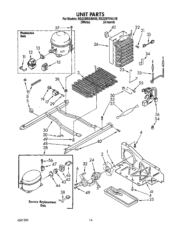 UNIT Diagram and Parts List for RS22BRXAW00  Roper Refrigerator