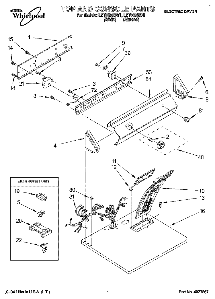 SECTION Diagram and Parts List for LET5624BN1  Whirlpool Dryer