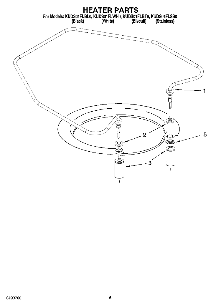 HEATER PARTS Diagram and Parts List for KUDS01FLWH0  KitchenAid Dishwasher