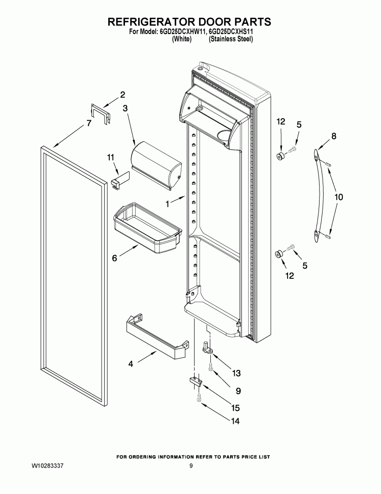 REFRIGERATOR DOOR PARTS Diagram and Parts List for 6GD25DCXHS11  Whirlpool Refrigerator