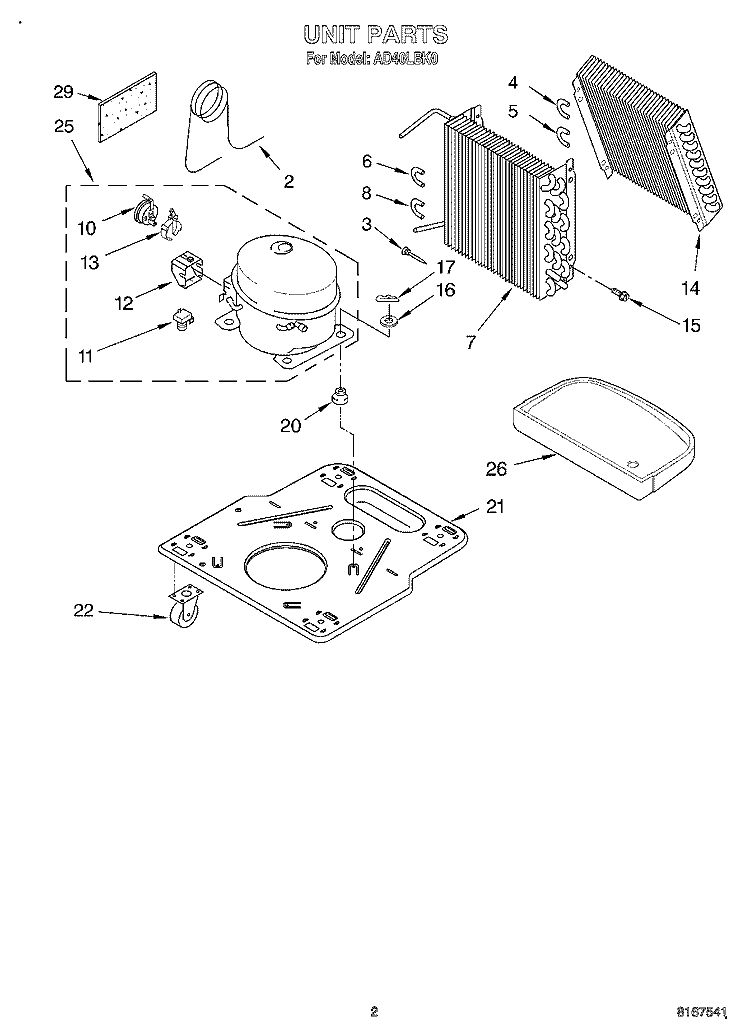 SECTION Diagram and Parts List for AD40LBK0  Whirlpool Dehumidifier