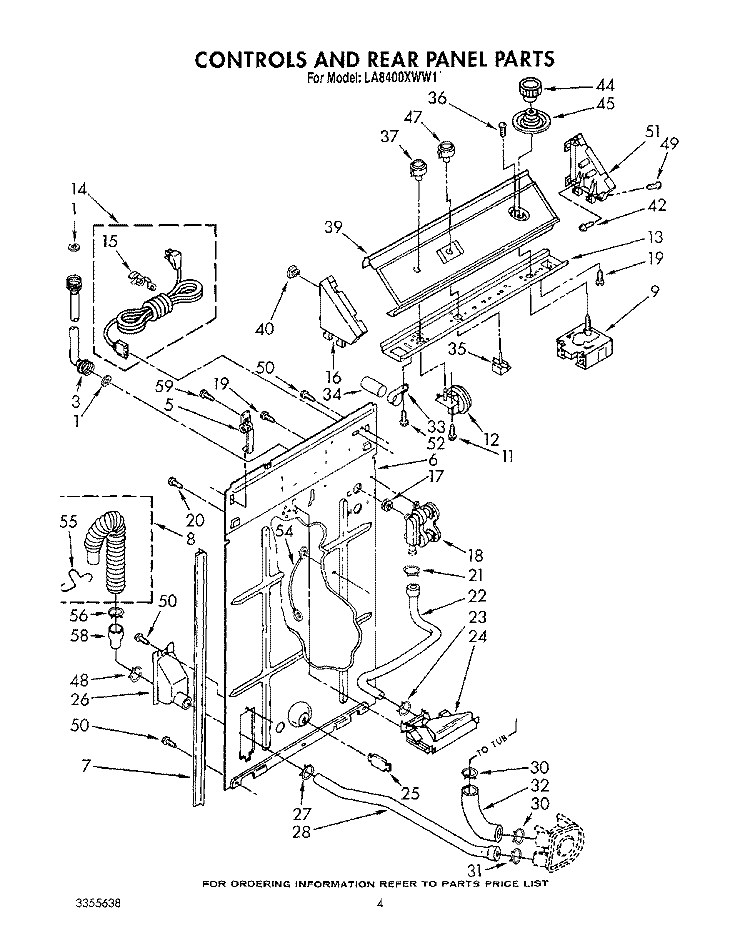 CONTROLS AND REAR PANEL Diagram and Parts List for LA8400XWF1  Whirlpool Washer