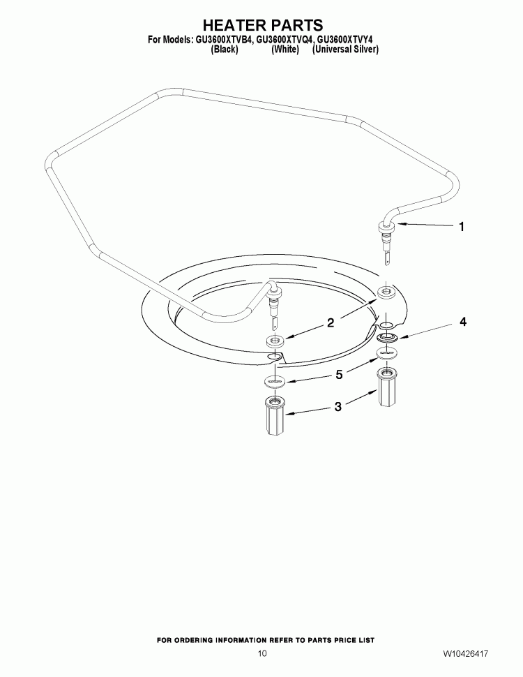 HEATER PARTS Diagram and Parts List for GU3600XTVB4  Whirlpool Dishwasher