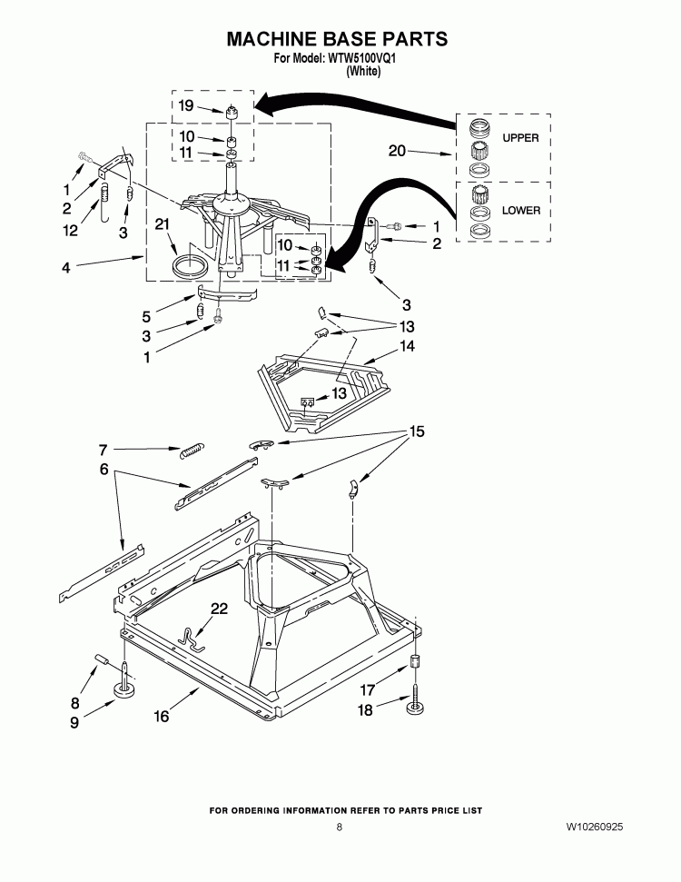 MACHINE BASE PARTS Diagram and Parts List for WTW5100VQ1  Whirlpool Washer