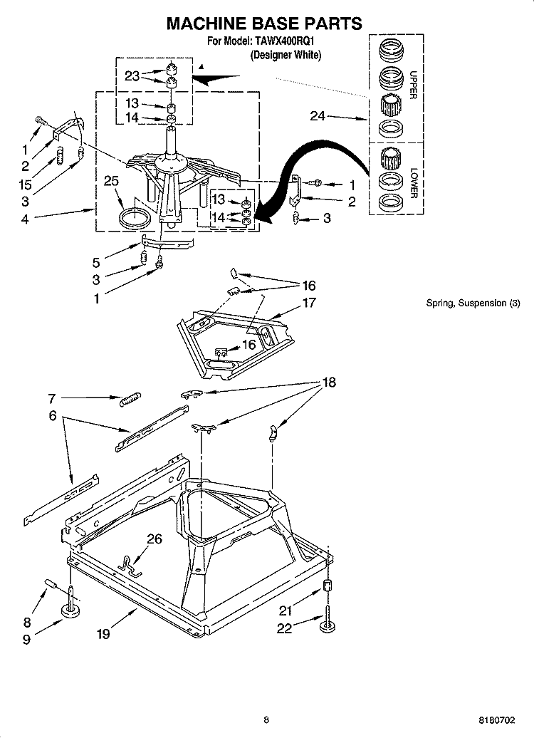 MACHINE BASE PARTS Diagram and Parts List for TAWX400RQ1  Estate Washer