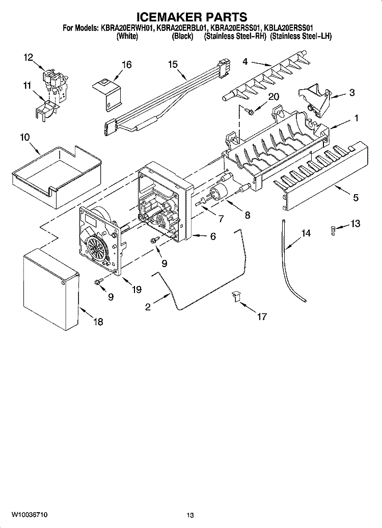 ICEMAKER PARTS, OPTIONAL PARTS (NOT INCLUDED) Diagram and Parts List for KBLA20ERSS01  KitchenAid Refrigerator