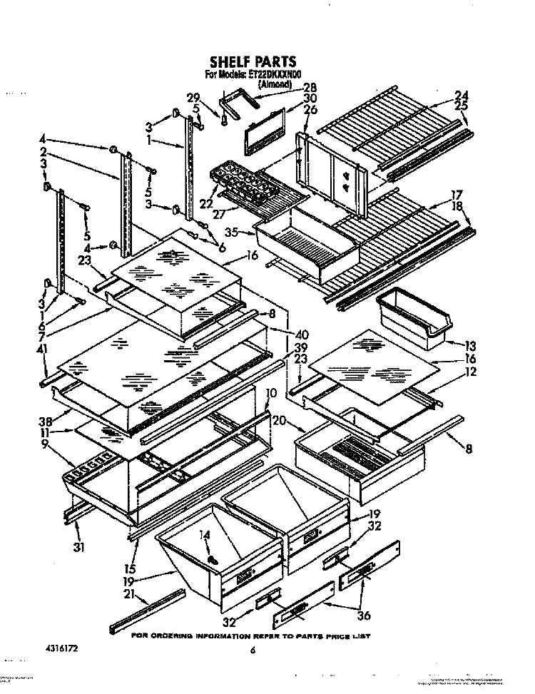 SHELF, OPTIONAL Diagram and Parts List for ET22DKXXW00  Whirlpool Refrigerator