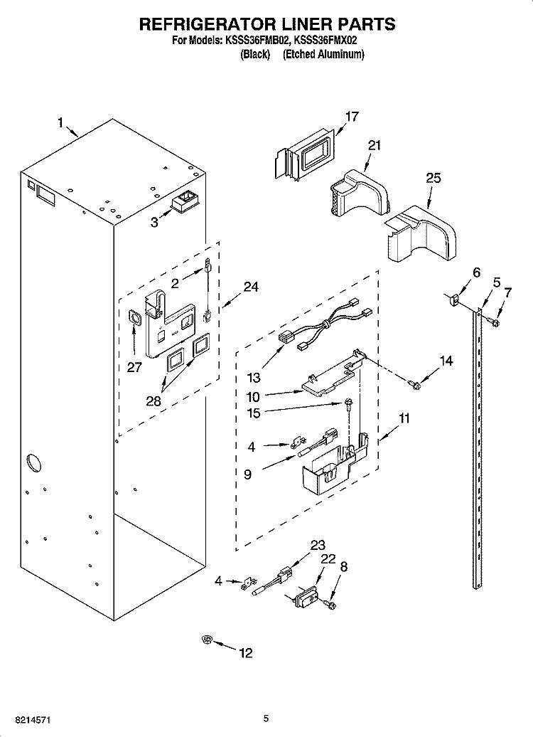 REFRIGERATOR LINER PARTS Diagram and Parts List for KSSS36FMX02  KitchenAid Refrigerator