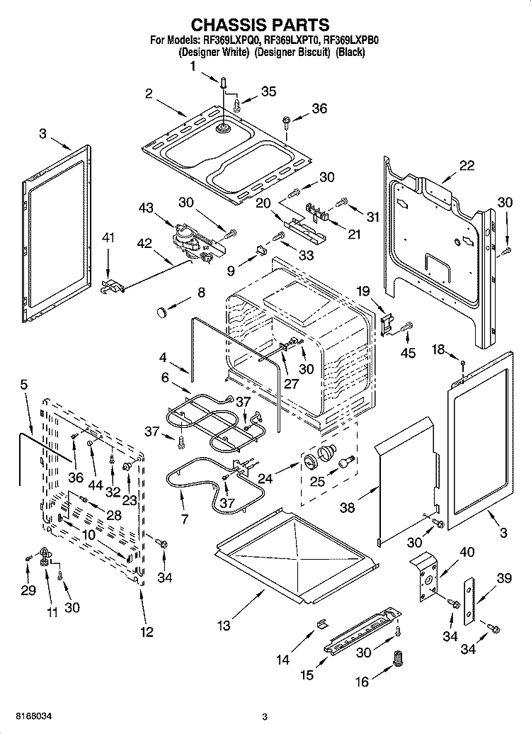 CHASSIS PARTS Diagram and Parts List for RF369LXPB0  Whirlpool Range