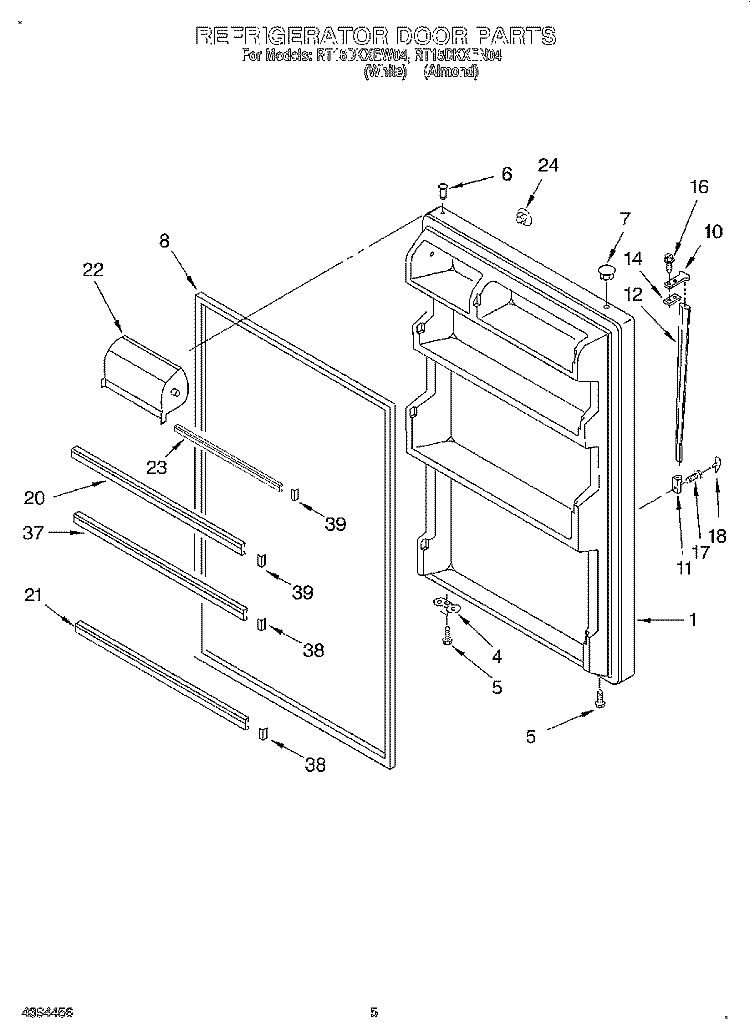 REFRIGERATOR DOOR Diagram and Parts List for RT18DKXEW04  Roper Refrigerator