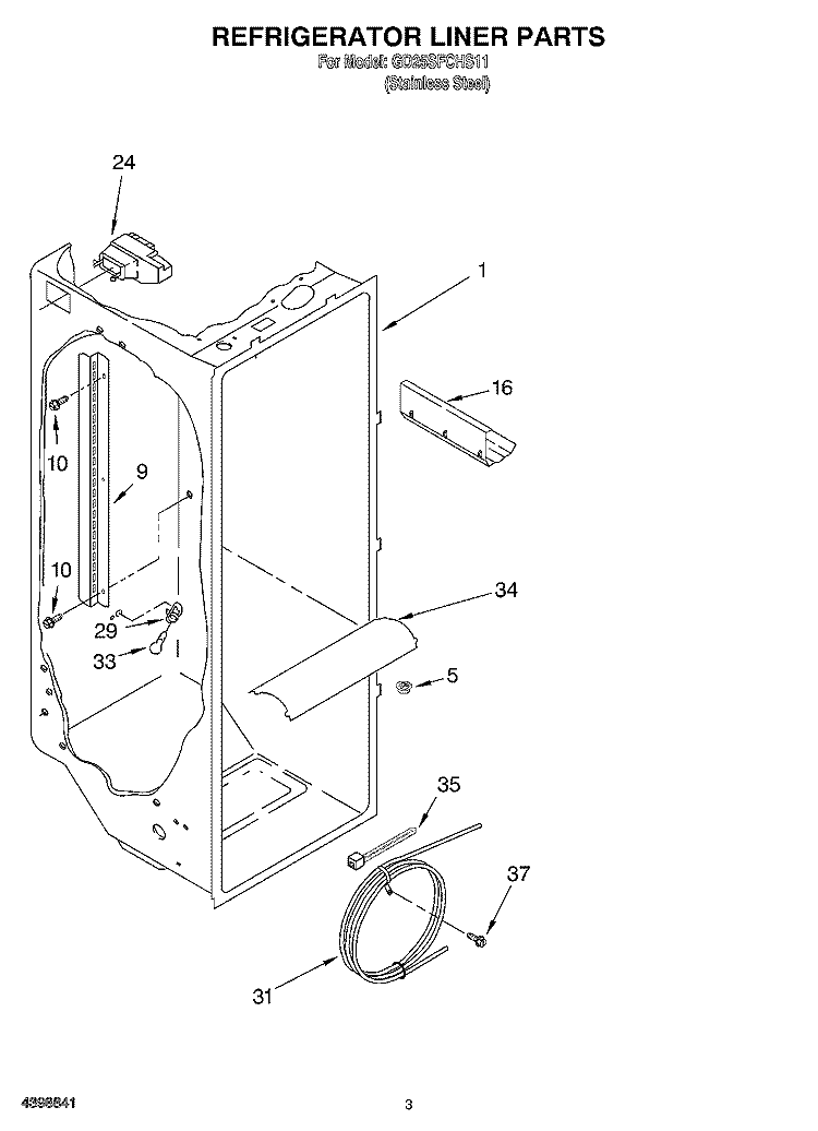 REFRIGERATOR LINER Diagram and Parts List for GD25SFCHS111  Whirlpool Refrigerator