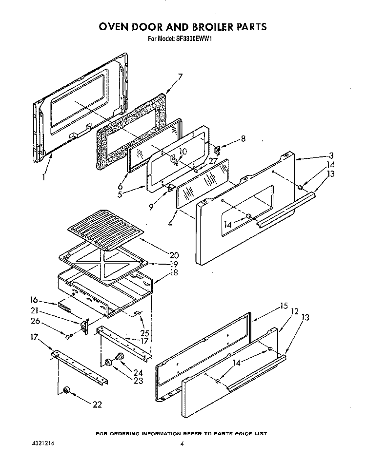 OVEN DOOR AND BROILER Diagram and Parts List for SF3300EWW1  Whirlpool Range