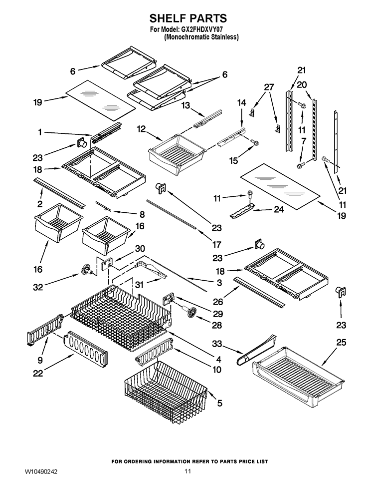 SHELF PARTS Diagram and Parts List for GX2FHDXVY07  Whirlpool Refrigerator