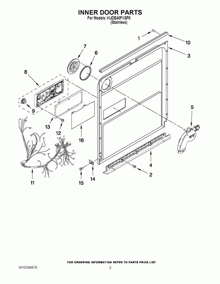 INNER DOOR PARTS Diagram and Parts List for KUDE40FXSP0  KitchenAid Dishwasher