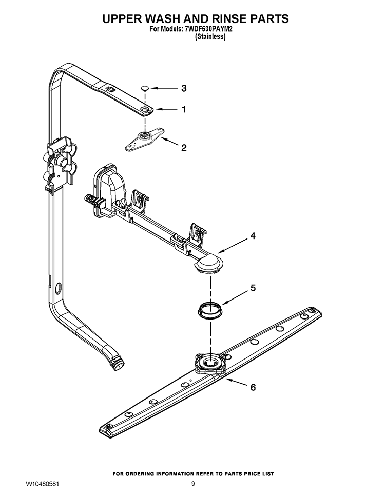 UPPER WASH AND RINSE PARTS Diagram and Parts List for 7WDF530PAYM2  Whirlpool Dishwasher