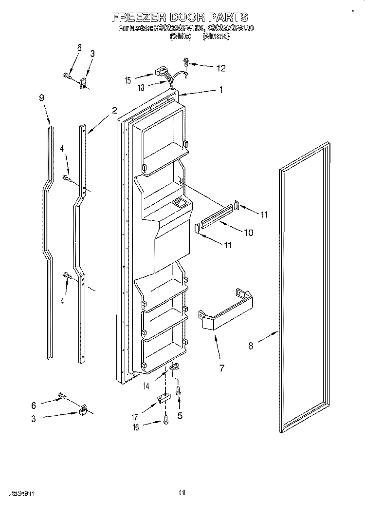 FREEZER DOOR Diagram and Parts List for KSCS22QFAL00  KitchenAid Refrigerator