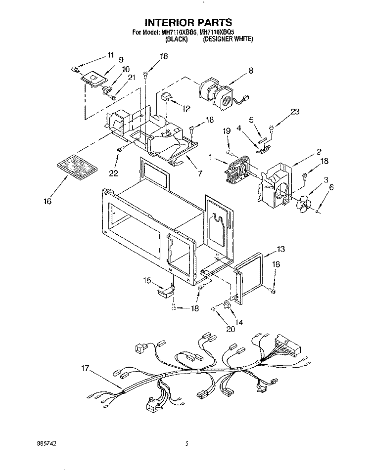 INTERIOR, LIT/OPTIONAL Diagram and Parts List for MH7110XBB5  Whirlpool Microwave