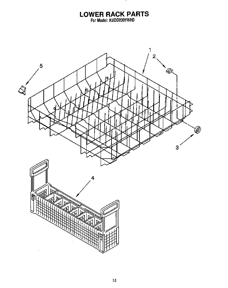 LOWER RACK Diagram and Parts List for KUDD230YWH0  KitchenAid Dishwasher