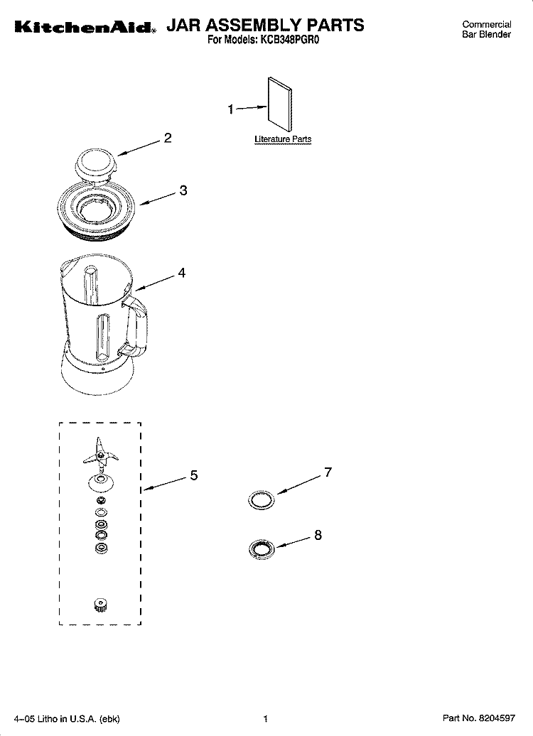JAR ASSEMBLY PARTS Diagram and Parts List for KCB348PGR0  KitchenAid Blender