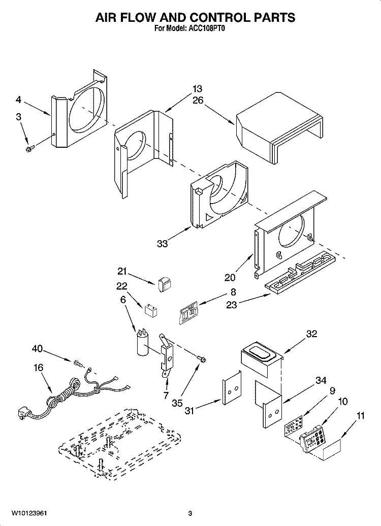 AIR FLOW AND CONTROL PARTS Diagram and Parts List for ACC108PT0  Whirlpool Air Conditioner