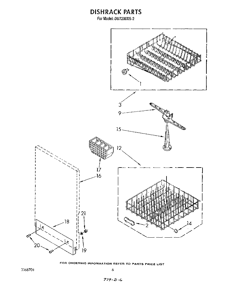 DISHRACK Diagram and Parts List for DU7200XS2  Whirlpool Dishwasher
