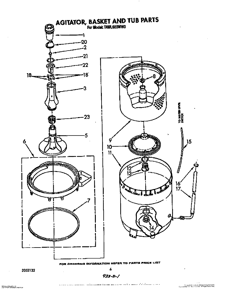 AGITATOR, BASKET AND TUB Diagram and Parts List for TAWL680WW0  Estate Washer