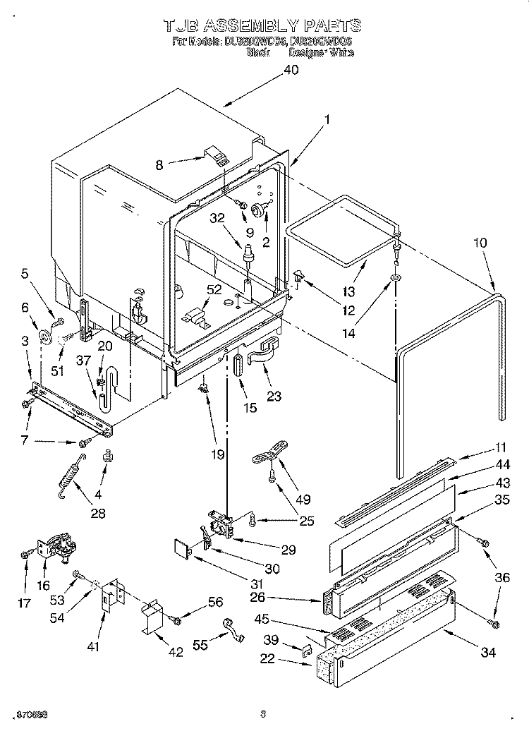 TUB ASSEMBLY Diagram and Parts List for DU920QWDQ6  Whirlpool Dishwasher
