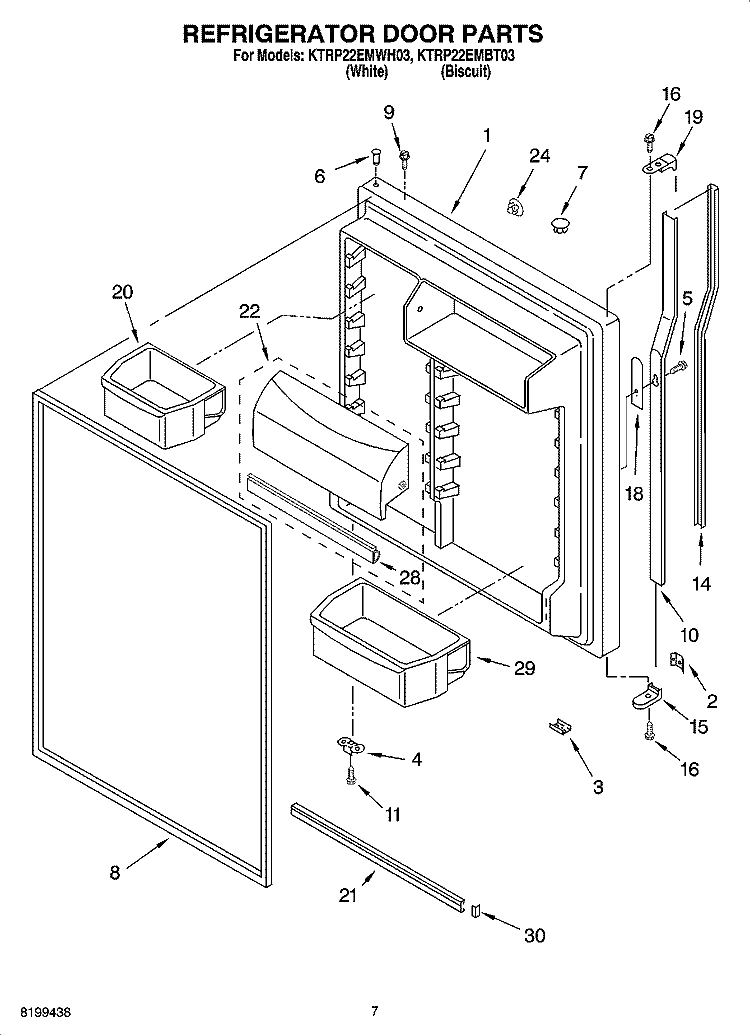 REFRIGERATOR DOOR PARTS Diagram and Parts List for KTRP22EMBT03  KitchenAid Refrigerator