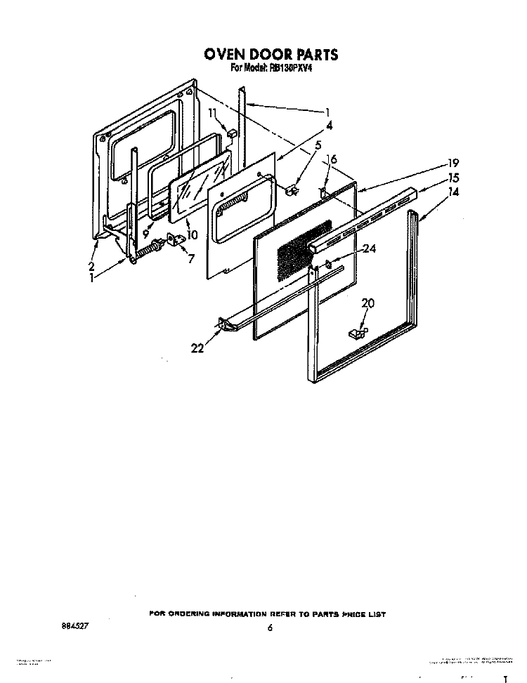 OVEN DOOR Diagram and Parts List for RB130PXV4  Whirlpool Wall Oven