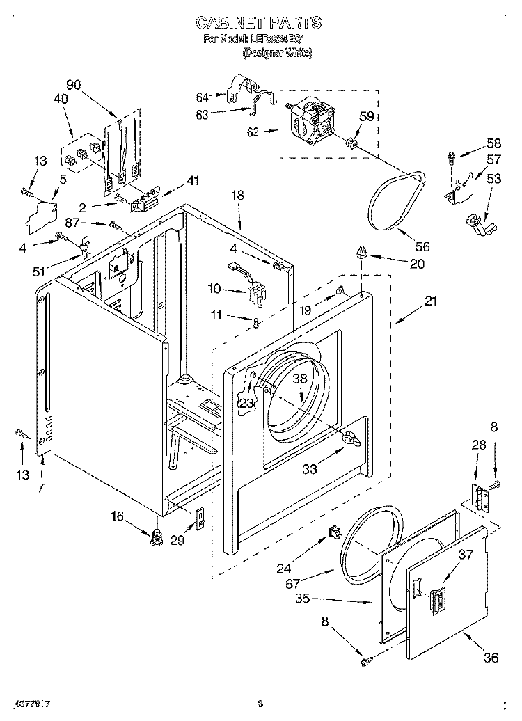 SECTION Diagram and Parts List for LER3624EQ1  Whirlpool Dryer