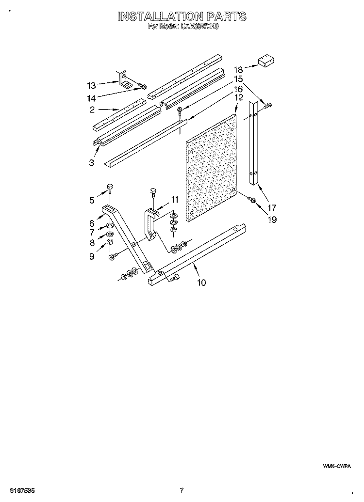 INSTALLATION Diagram and Parts List for CAR30WCK0  Crosley Air Conditioner