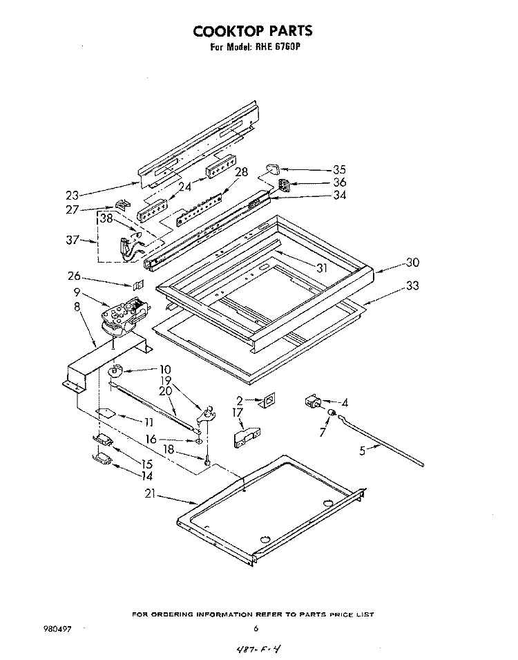 COOKTOP Diagram and Parts List for RHE6760P  Whirlpool Range
