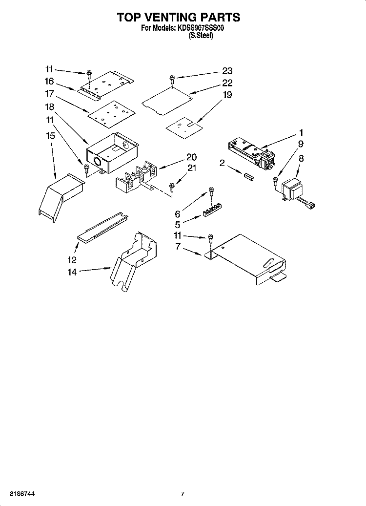TOP VENTING PARTS Diagram and Parts List for KDSS907SSS00  KitchenAid Range