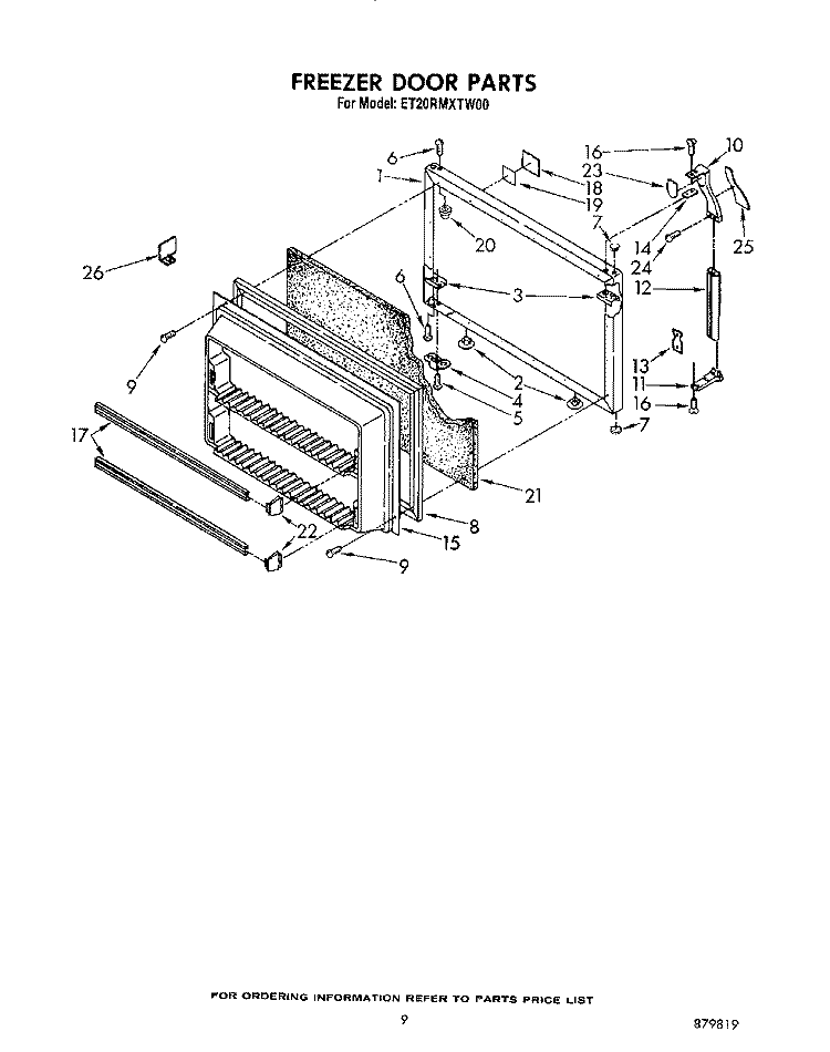 FREEZER DOOR Diagram and Parts List for ET20RMXTF00  Whirlpool Refrigerator