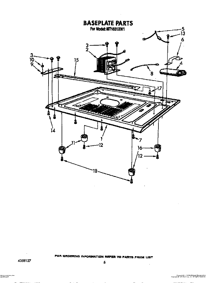 BASEPLATE Diagram and Parts List for MT1851XW1  Whirlpool Microwave