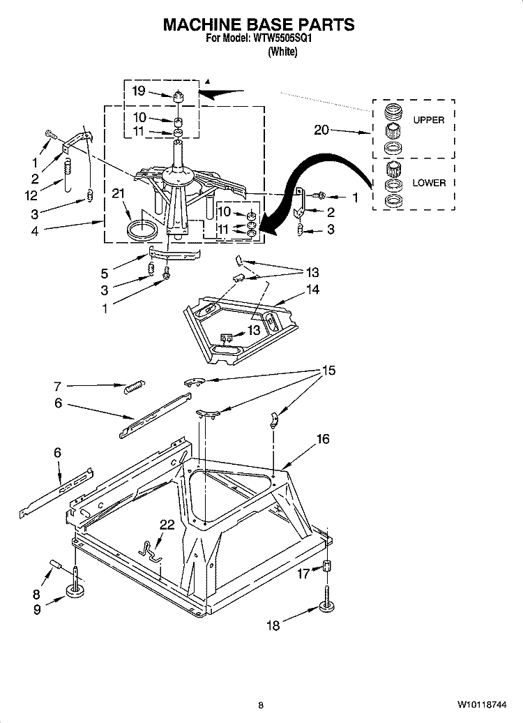 MACHINE BASE PARTS Diagram and Parts List for WTW5505SQ1  Whirlpool Washer