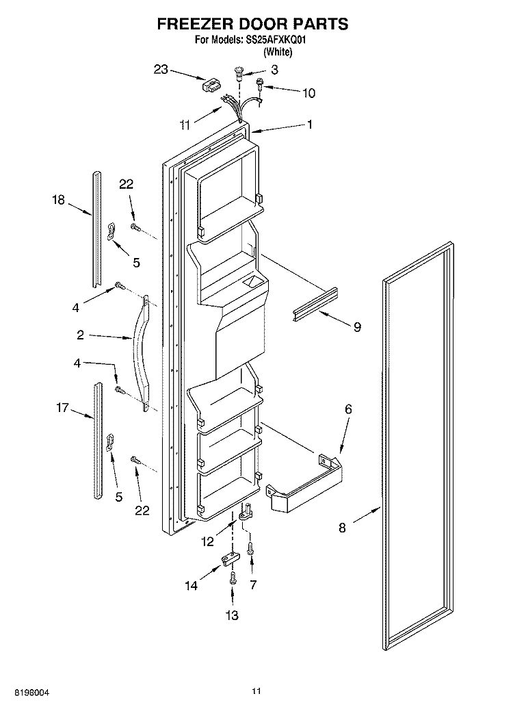 FREEZER DOOR Diagram and Parts List for SS25AFXKQ01  Whirlpool Refrigerator